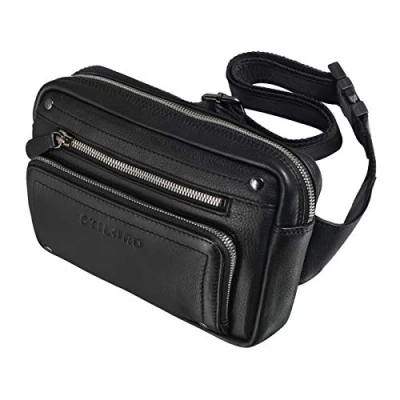 Image of STILORD &#039;Lou&#039; Leather Belt Pouch Hip Bag Vintage Bum for Men Women Bumbag Jogging Festival Travel Dog Walking in Genuine Leather, Colour:Black
