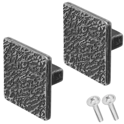 Image of Decoranddecor Aris 40mm Square Cabinet Knob Zinc Alloy 2 Pack, Antique Silver