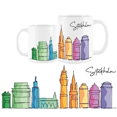 Image of Purely Home Stockholm Mug Colourful Sweden Skyline Souvenir Memento White Tea Coffee Gift Present