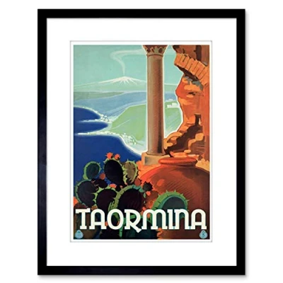 Image of Wee Blue Coo TRAVEL TAORMINA SICILY ITALY GREEK THEATRE RUIN SEA ETNA FRAMED PRINT F97X6954