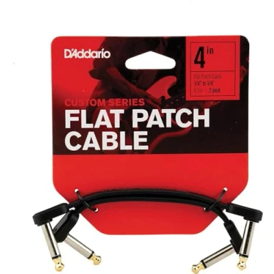 Image of D’Addario Accessories Classic Series Flat Guitar Patch Cables Pedal Cable with ¼ Inch Ends Durable &amp; Reliable Instrument for Pedalboards 4in Right Angle 2 Pack