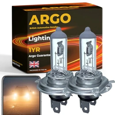 Image of Argo H4 Headlight Bulbs 55w Halogen 2500k 12v Car Bulb High Low Dipped Main Beam DRL Headlamp Super Bright Standard Light Van 472 P43t 472c