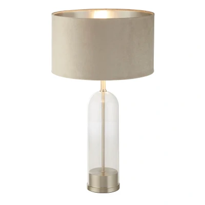 Image of Oxford Table Lamp Glass, Satin Nickel, Taupe Velvet Shade
