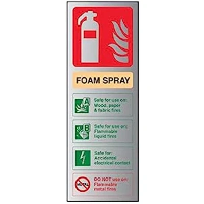 Image of VSafety Fire Extinguisher Foam Spray ID Electrical Safe Sign 100mm x 280mm 1.6mm Alu Rigid Plastic