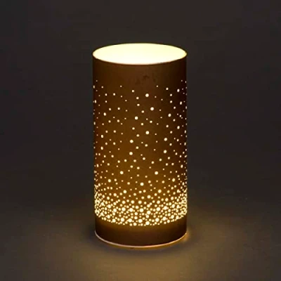 Image of SHATCHI 15cm Christmas Decorated Vase Table Lamp Etched Glass Tube Snowfall Scene Copper Cylinder LED Fairy Lights Battery Operated