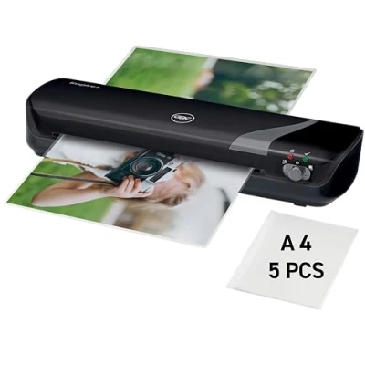 Image of GBC Inpire+/Rexel Style A4 Laminator, Laminating Machine with Starter Pack of Pouches, 4 Minute Warm Up Time, Black (4402075)