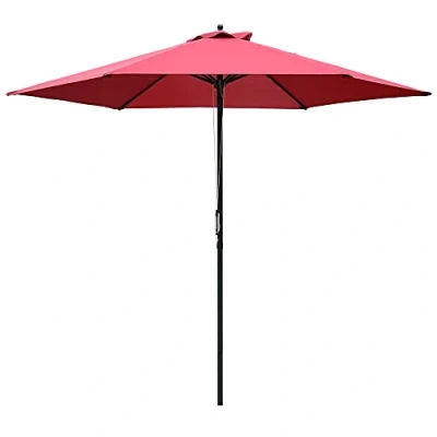 Image of Outsunny 2.8m Garden Parasol Umbrella, Round Outdoor Market Table Umbrella Sun Shade Canopy, Wine Red