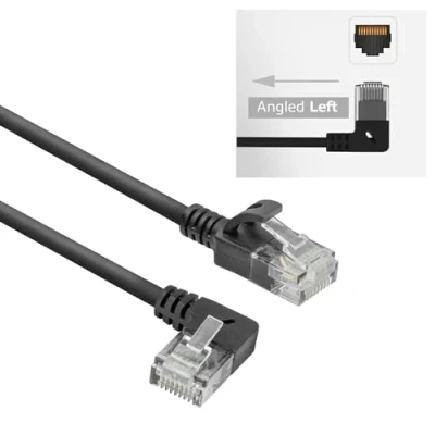 Image of ACT CAT6A Network Computer Cable 90 Angled Upwards, U/UTP LSZH LAN Thin 3.6 mm Slimline, Flexible Ethernet with RJ45 Connector, for Use in Data Centres, 1 Metre, Left