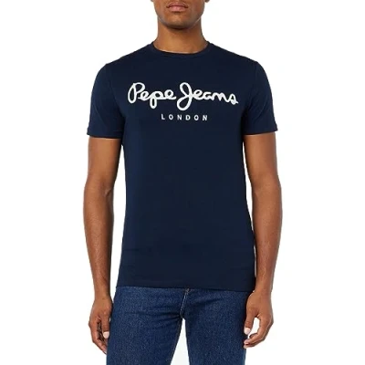 Image of Pepe Jeans Original Stretch Men&#039;s T Shirt Slim Fit Short Sleeve Blue (Navy), S