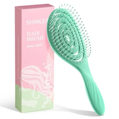Image of Hair Brush，SHINLEA Detangle Brush, Detangling Wet &amp; Dry Brush Spiral Hairbrush For Women, Men, kids, Glide Through Tangles All Types (Green)