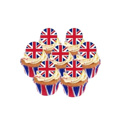 Image of 24 Precut Royal Union Jack Flag Edible Wafer Paper Cake Toppers Decorations Jubilee