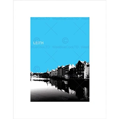 Image of Wee Blue Coo Cityscape Edinburgh Black White Scotland Leith Shore Wall Art Print