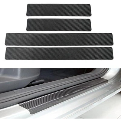 Image of ZBYMLHLS 4Pcs Car Door Sill Scuff Kick Plates Protector for Ford Transit Connect (ab Bj.2014),Carbon Fiber Protector,Protection Trim,Door Side Edge Protector,Black