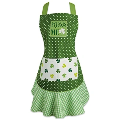 Image of DII 100% Cotton, Holiday Women Cute Ruffle Apron, Kitchen Basic, Adjustable Neck &amp; Waist Ties, Cooking, Baking, Crafting and More, St. Patricks Day Gift Kiss Me