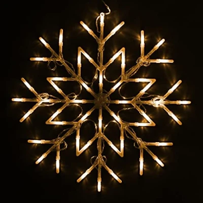 Image of Albert Austin Snowflake 50 LED Lights Battery Powered Christmas Window Hanging Flash Bright Festive Decoration for Indoor Home Office (Warm White)