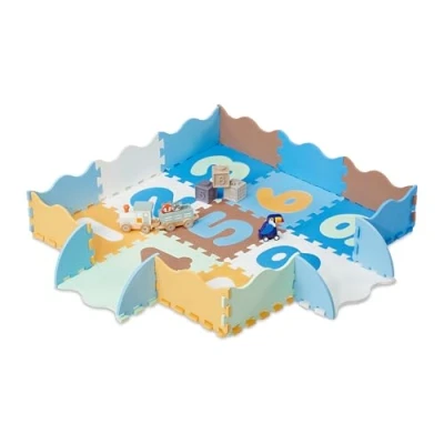Image of Relaxdays Puzzle Playmat with Edge, 1 9 Numbers, Crawling Baby Jigsaw, Washable, EVA Foam, 114 x cm, Multicoloured