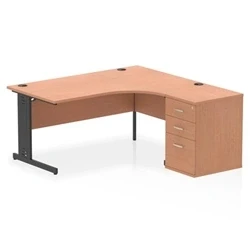 Image of Impulse 1600 RH Crescent Desk Cable Managed Leg Beech/Black 600 DH Ped