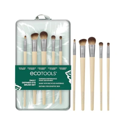 Image of EcoTools Daily Defined Eye Brush Kit + Storage Tray, Eco Friendly Makeup Brushes For Liquid, Powder, &amp; Cream Eyeshadow Eyeliner Application, Synthetic Hair, Vegan and Cruelty Free, 5 Piece Set