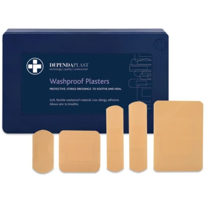 Image of Dependaplast Washproof Plasters Assorted Flexible PU Plastic Film, Secure Adhesive, Breathable, Waterproof Box of 120