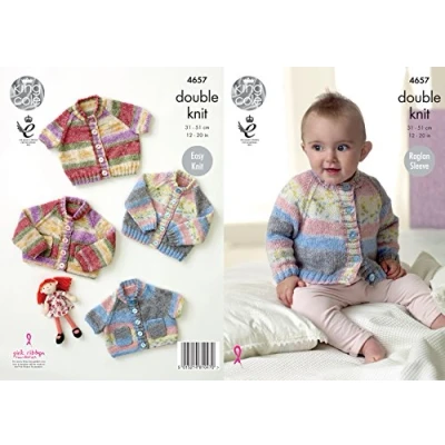 Image of King Cole 4657 Knitting Pattern Baby Raglan Sleeve Cardigans in Splash DK,Multicolor,12&quot; 20&quot; chest