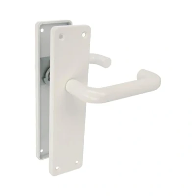Image of Amig Set of 2 Door Handles with Plate Handle for Indoor or Outdoor Use Material: Aluminium White Dimensions: 222 x 55 10 mm