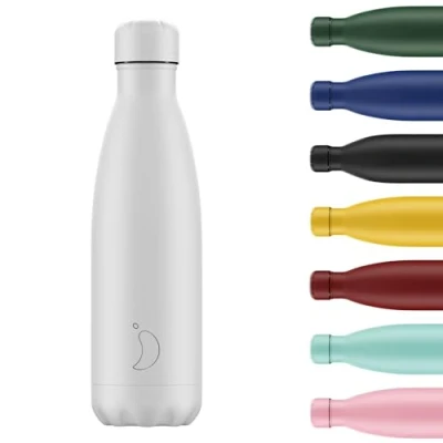 Image of Chilly&#039;s Water Bottle Stainless Steel and Reusable Leak Proof, Sweat Free Monochrome All White, 500ml