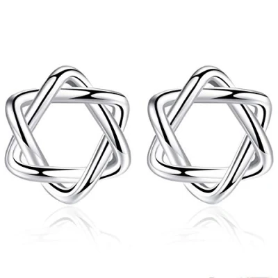 Image of Belons 925 Sterling Silver Star of David Stud Earrings Mini Hexagram for Women Girls