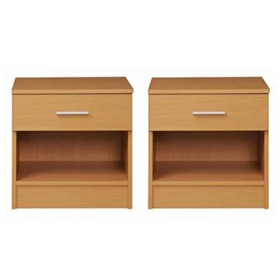 Image of Timber Art Design UK Rio Costa Beech 2x Bedside Table Cabinet Bedroom Nightstand 1 Drawer