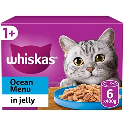 Image of Whiskas 1+ Fish Selection in Jelly Pack of 6 x 400 g Cans, Adult Cat Wet Food