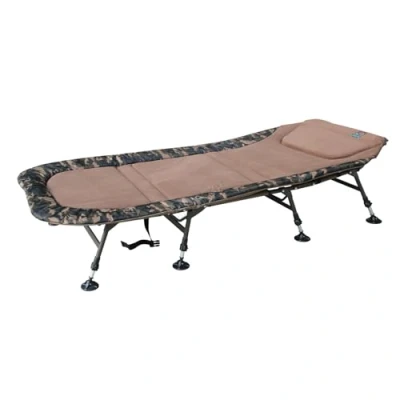 Image of CARPZILLA Fishing Bed with 8 Adjustable Legs Folding Portable Large Bedchair Built in Pillow Flat Out 210 x 97cm Wide 150kg Capacity Overnight Camping Equipment Accessories Camo