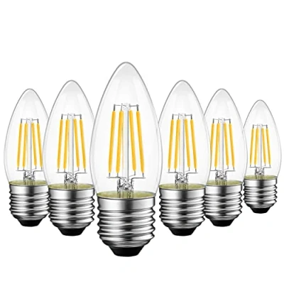 Image of LVWIT E27 Candle Filament Large Screw Bulb,High 1055Lm,7W 2700K Super Warm White Bulb 75W Replacement,E27 Clear Filament,35 * 93MM,Non dimmable(6 PCS)