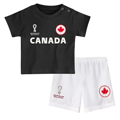 Image of Fifa Unisex Kids Official World Cup 2022 &amp; Canada Home Country Tee Shorts Set, Black/White, Large Age 4 UK