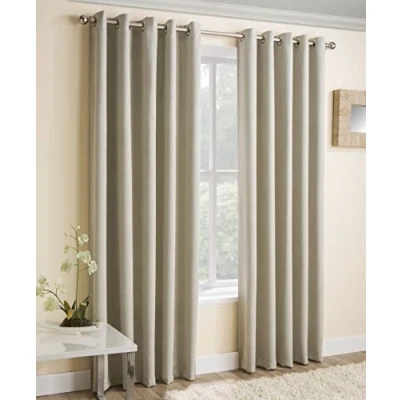 Image of Enhanced Living Vogue Cream 46 x 54 inch (117x137cm) Eyelet Thermal Noise Reducing Dim Out Curtains for Bedroom and Room