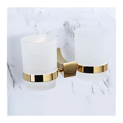 Image of WRIST Toothbrush Holder,Gold Brass Tumbler Holder Wall Mounted with Frosted Glass Cups And Screws for Bathroom