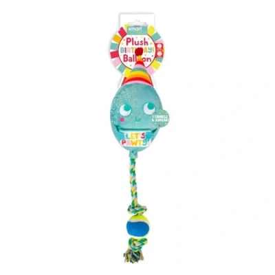 Image of YöL Blue Birthday Balloon Soft Plush Pet Toy Squeaker Crinkle Effect Dog Puppy Rope Ball