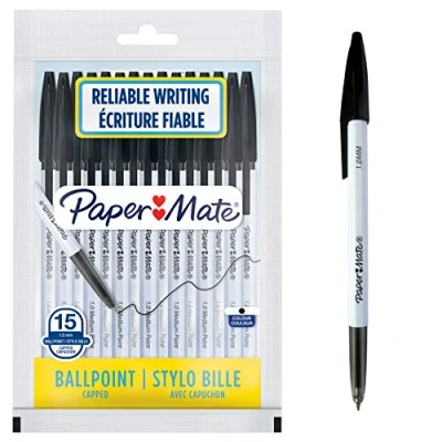Image of Paper Mate 045 Ballpoint Pens, Medium Point (1.0 mm), Black Ink, 15 Count