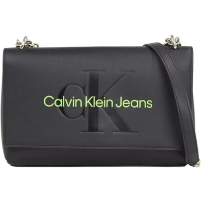Image of Calvin Klein Jeans Women Shoulder Bag Sculpted Flap Medium, Black (Black/Dark Juniper), One Size