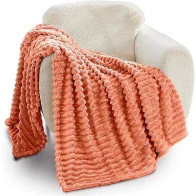 Image of GC GAVNO CAVAILIA Ribbed Blanket Throw Fluffy Fleece Throws For Sofas, Bed, Settee, Couch Comfortable Extra Large Blankets &amp; King Size 200x240 Cm Rust