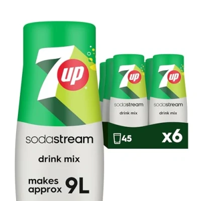 Image of SodaStream Flavours 7Up Sparkling Drink Mix, Fizzy Maker Concentrate, Original Soda with Natural Lemon &amp; Lime Flavouring, Caffeine Free, Official x Syrup 6 440ml Multi Pack