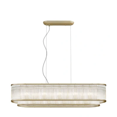 Image of Antigua 7 Light Oblong Gold Crystal Bar Pendant Ceiling