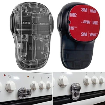 Image of Oven Door Child Safety Lock, 2 pcs, Transparent Black, with Special Heat Resistant Adhesive, Double Button, Easy to Install, Baby Front Childproof Cooker Stove Guard Toddler