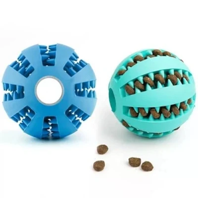 Image of Yeancs Dog Ball, Dental Care Function, Robust Chew Toy Made of Natural Rubber, Diameter 7 cm, Food Ball For Treats, Bite Resistant Toy, Small Dogs (Blue)