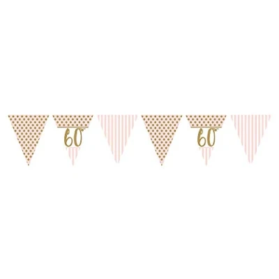 Image of Creative Party Pink Chic Age 60 Flag Bunting Metallic Print,3.7m (12ft)