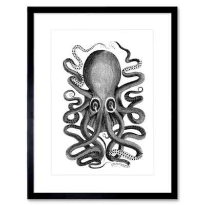 Image of Wee Blue Coo Octopus Vintage Illustration Art Print Framed Poster Wall Decor 12x16 inch