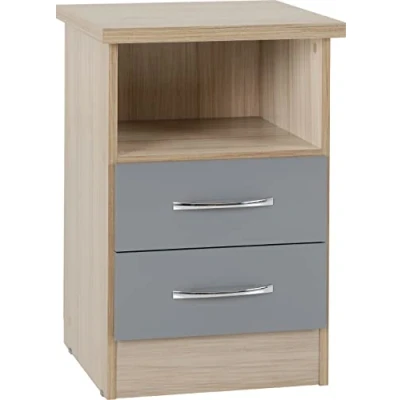 Image of Seconique Nevada 2 Drawer Bedside in Grey Gloss/Light Oak Effect Veneer