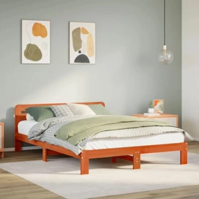 Image of vidaXL Bed Frame with Drawers &amp; Shelves 120x200 cm Solid Pine Wood, Wax Brown Bedroom Furniture
