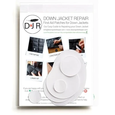 Image of Down Jacket Repair Patches: Easy to Use, Pre Cut, Self Adhesive, Waterproof, Tear Resistant Ripstop Nylon Fabric for Repairing Clothing, Sleeping Bags, Tents, Outdoor Gear White
