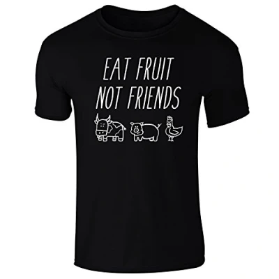 Image of Mens Eat Fruit Not Friends Vegetarian Vegan Slogan T Shirt Black (S)