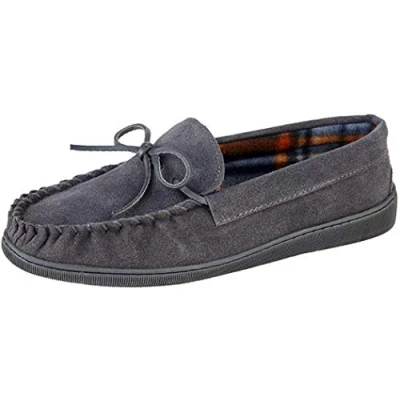 Image of Mens Jo &amp; Joe New England Real Suede Leather Moccasin Slippers Size 7 12 (11 UK, Charcoal)