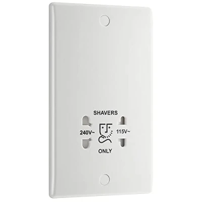 Image of BG Electrical 820 Dual Voltage Shaver Socket, 115 and 240 Volts, White Moulded, Round Edge